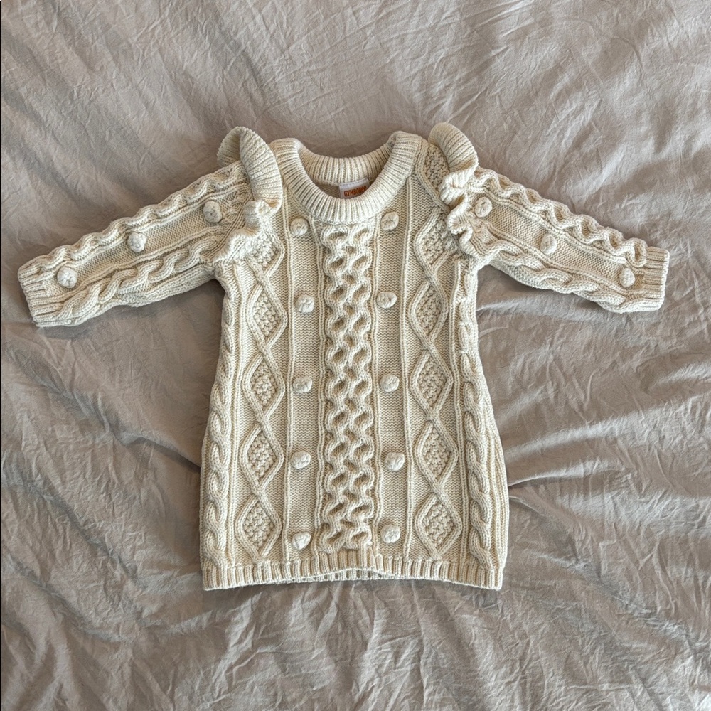 Gymboree Ivory Knit Sweater with Pom-Poms (3-6mo)
